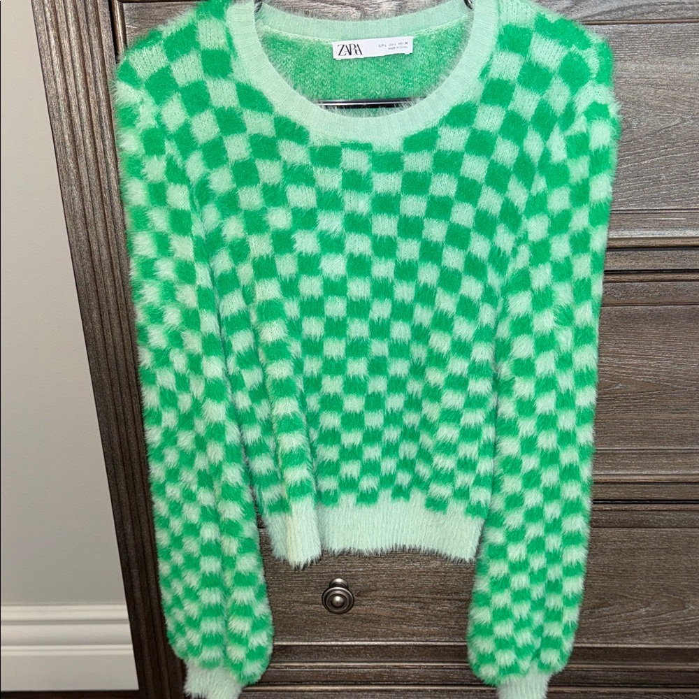 Zara Mint Green Checkered Women's Sweater